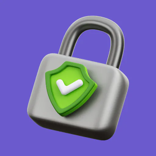 security A 3D lock icon with a green shield and a white checkmark, representing secure transactions