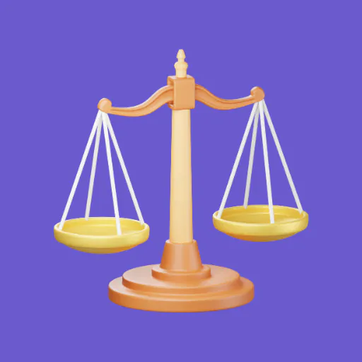provably-fair 3D illustration of a golden balance scale on a purple background, symbolizing fairness and transparency at a best crash gambling site.